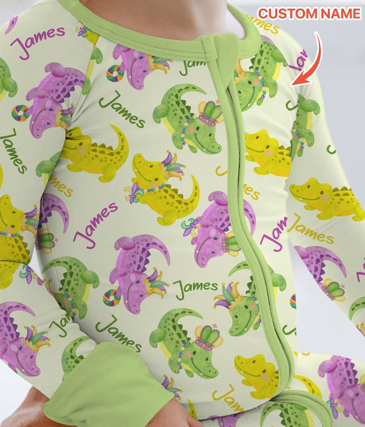 Custom Name Mardi Gras Alligator Bamboo Convertible Zippy