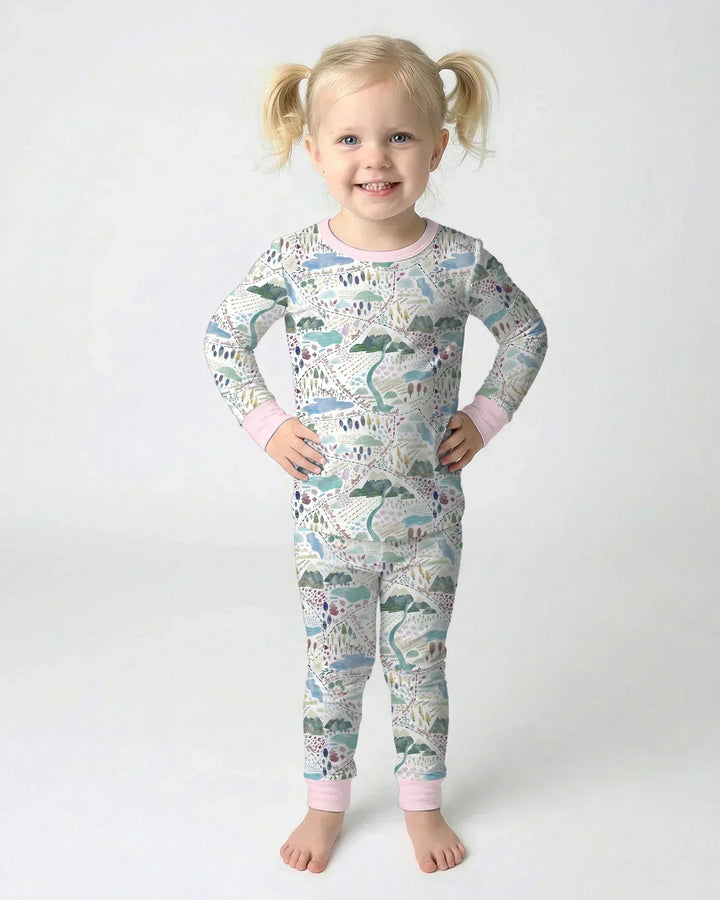 Whimsical Psalms 23 Map Bamboo Two Piece Long Sleeve Pajama Set