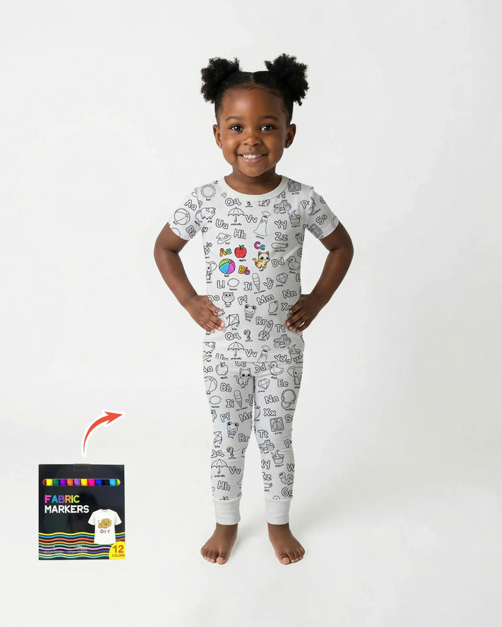 All Colorable Alphabet Bamboo Two Piece Short Sleeve Pajama Set