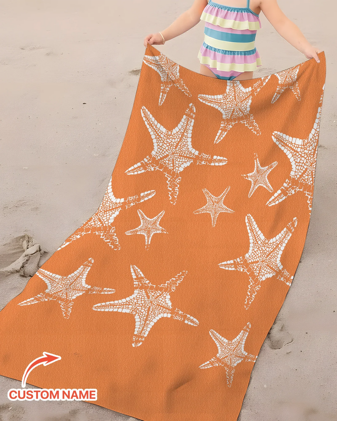 Custom Photo Starfish With Names Bamboo Beach Towel