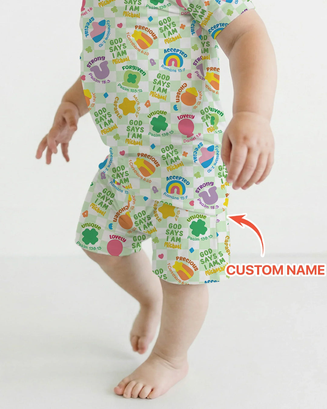 God Says I Am St. Patrick’s Day Custom Name Family Matching Bamboo Two Piece Short Sleeve Shorts Pajama Set