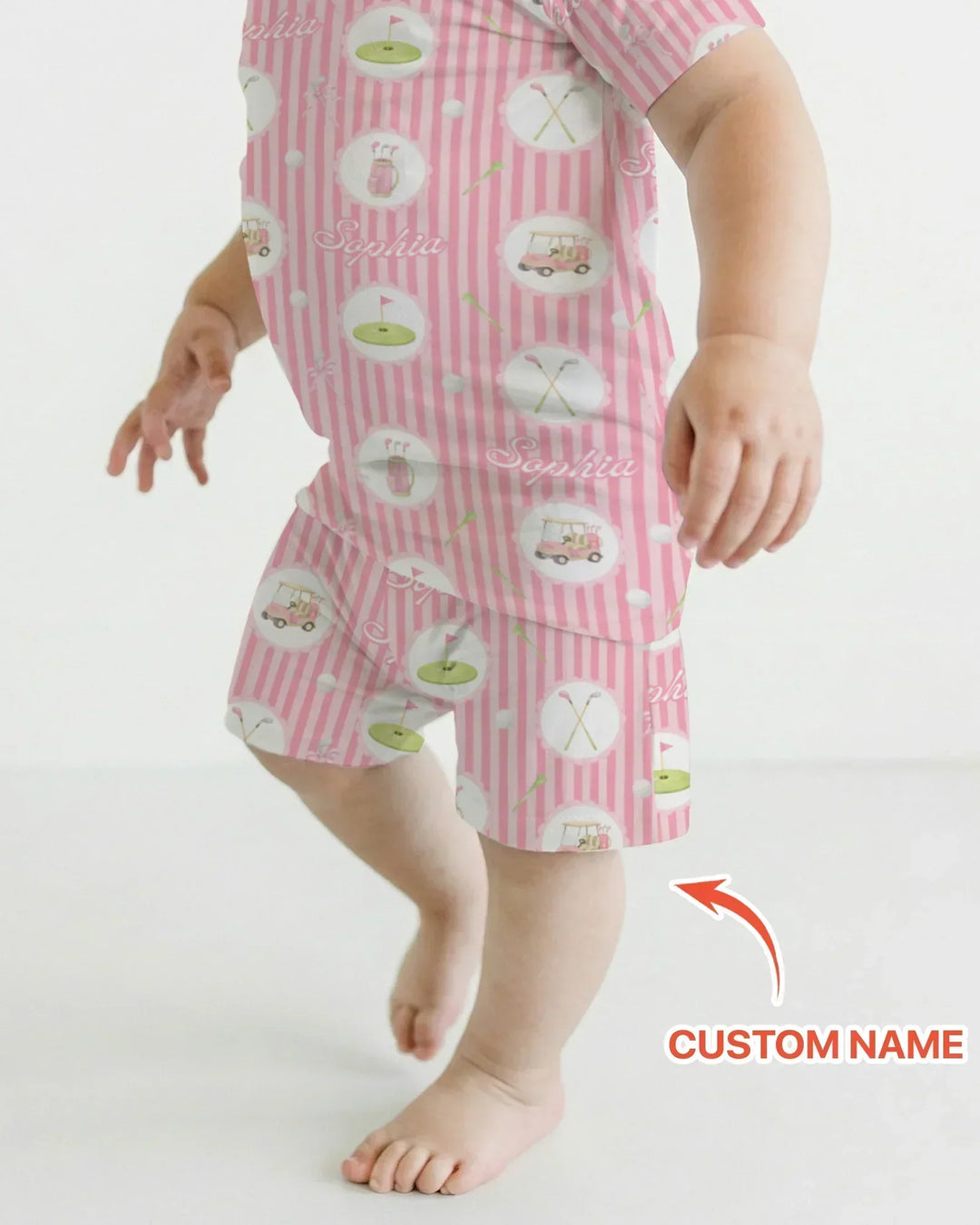 Custom Name Pink Golf Girl Bamboo Two Piece Short Sleeve Shorts Pajama Set