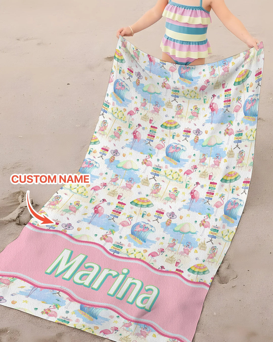 Flamingo Beach Family Matching Bamboo Beach Towel