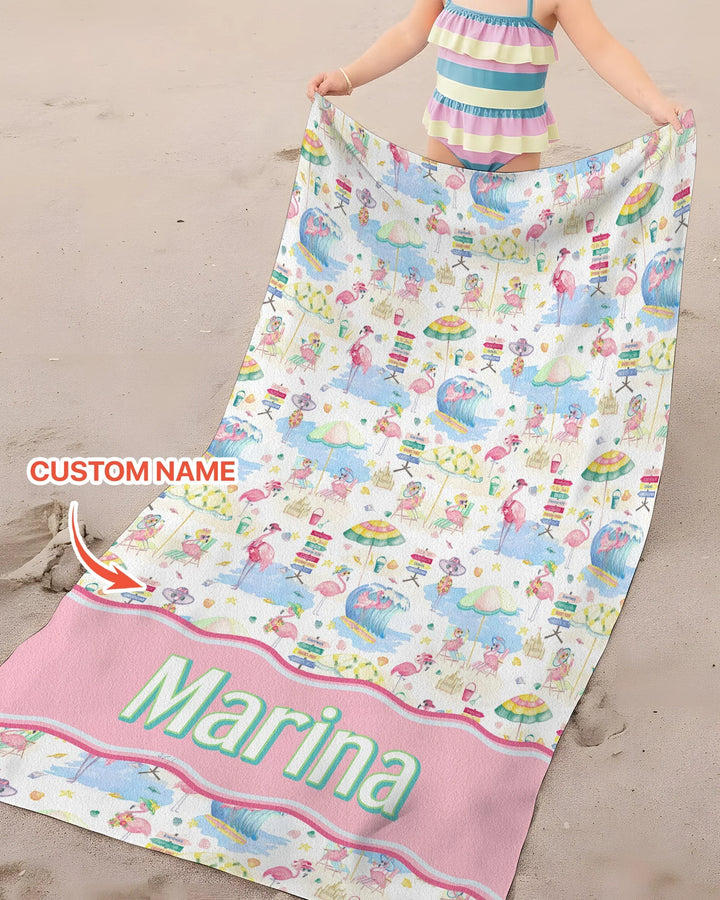 Flamingo Beach Family Matching Bamboo Beach Towel