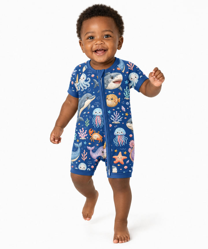 Cute Ocean Animals Bamboo Shorty Zippy