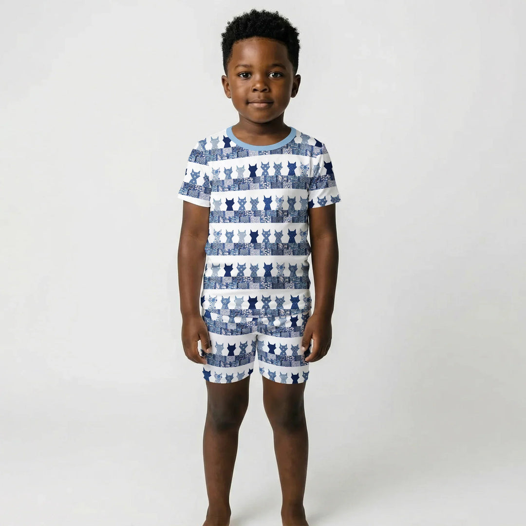Midnight Feline Bamboo Two Piece Short Sleeve Shorts Pajama Set