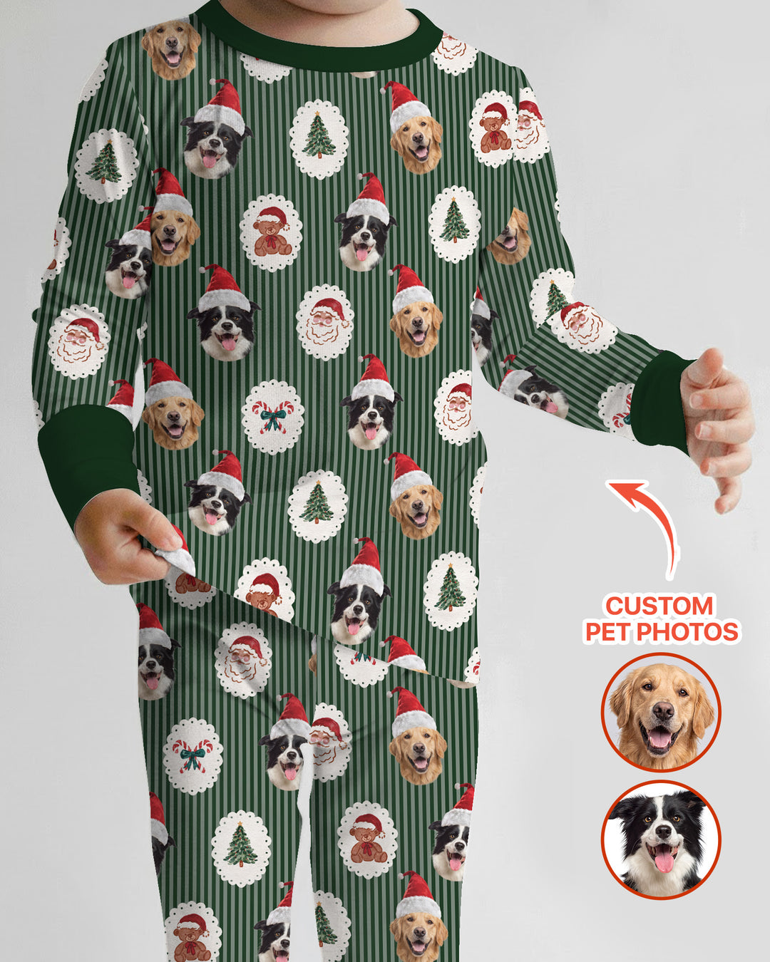 Custom Pet Face Christmas Cameo Bamboo Two Piece Long Sleeve Pajama Set