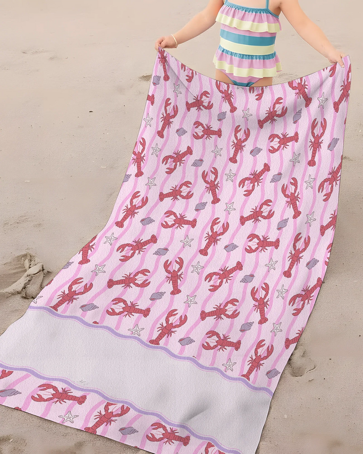Sweet Lobster Waves Bamboo Beach Towel