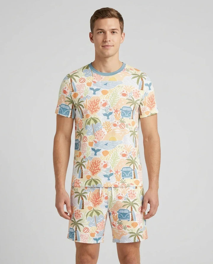 Beachy Boho Bamboo Men Short Sleeve Short Pajama Set