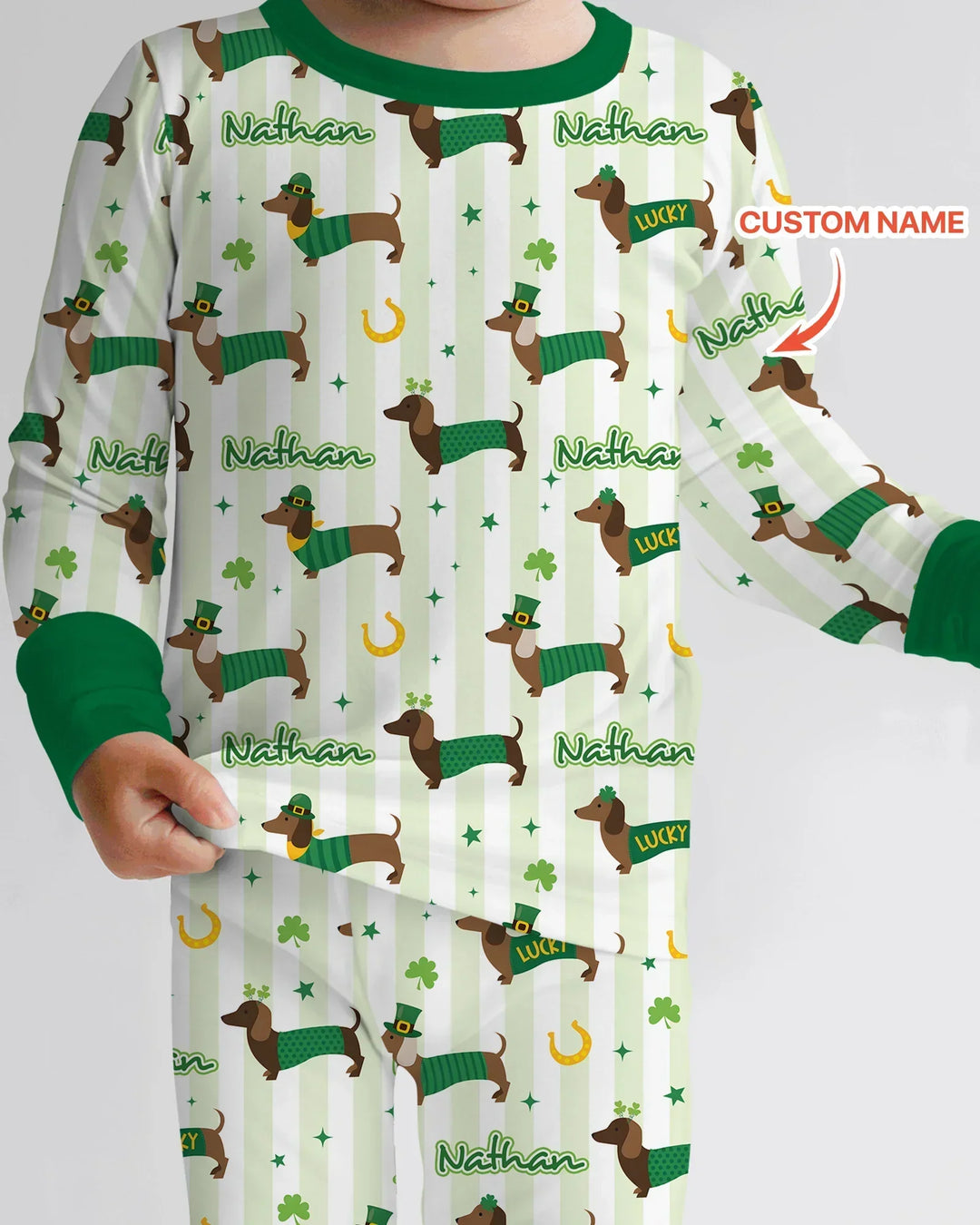 Lucky Dachshunds St. Patrick's Day Family Matching Bamboo Two Piece Long Sleeve Pajama Set