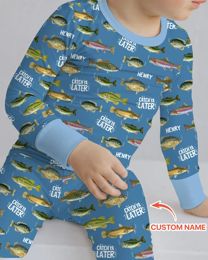 Catch Ya Later Matching Daddy & Me Bamboo Two Piece Long Sleeve Pajama Set