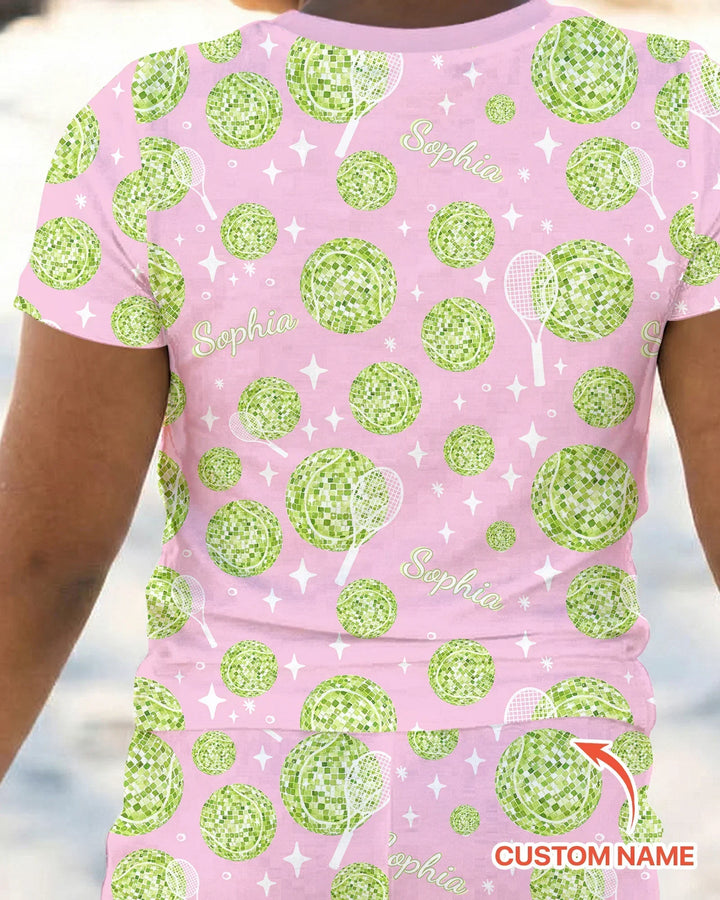 Tennis Disco Girl Party Matching Bamboo Two Piece Short Sleeve Pajama Set
