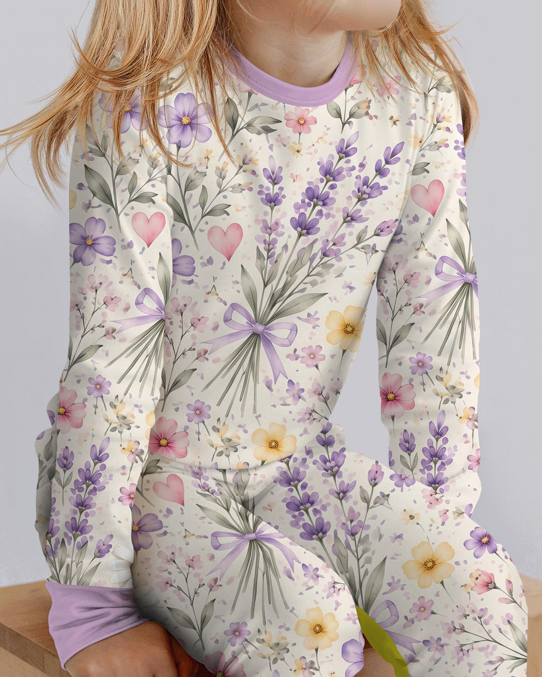 Lavender Wildflower Pastel Floral Bamboo Two Piece Long Sleeve Pajama Set