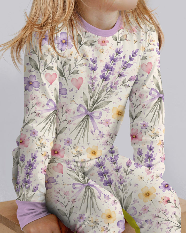 Lavender Wildflower Pastel Floral Bamboo Two Piece Long Sleeve Pajama Set