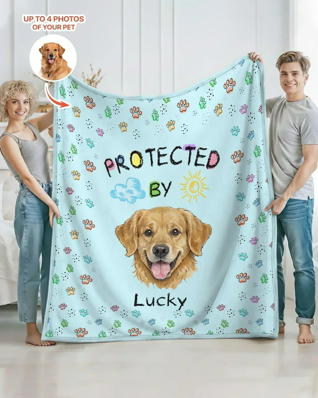 Custom Photo Crayon "Protected By" Bamboo Blanket