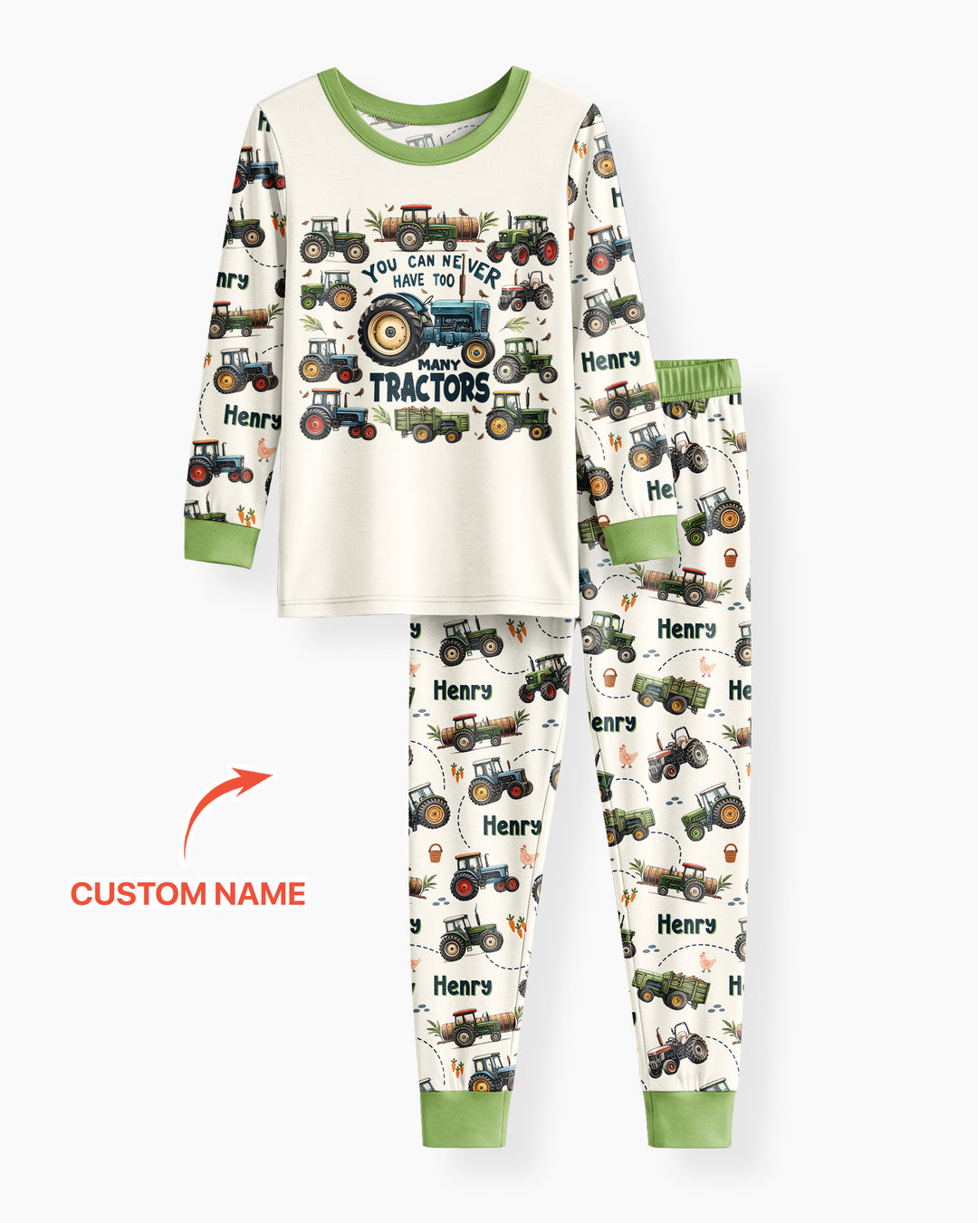 You Can Never Have Too Many Tractors Custom Name Bamboo Two Piece Long Sleeve Pajama Set
