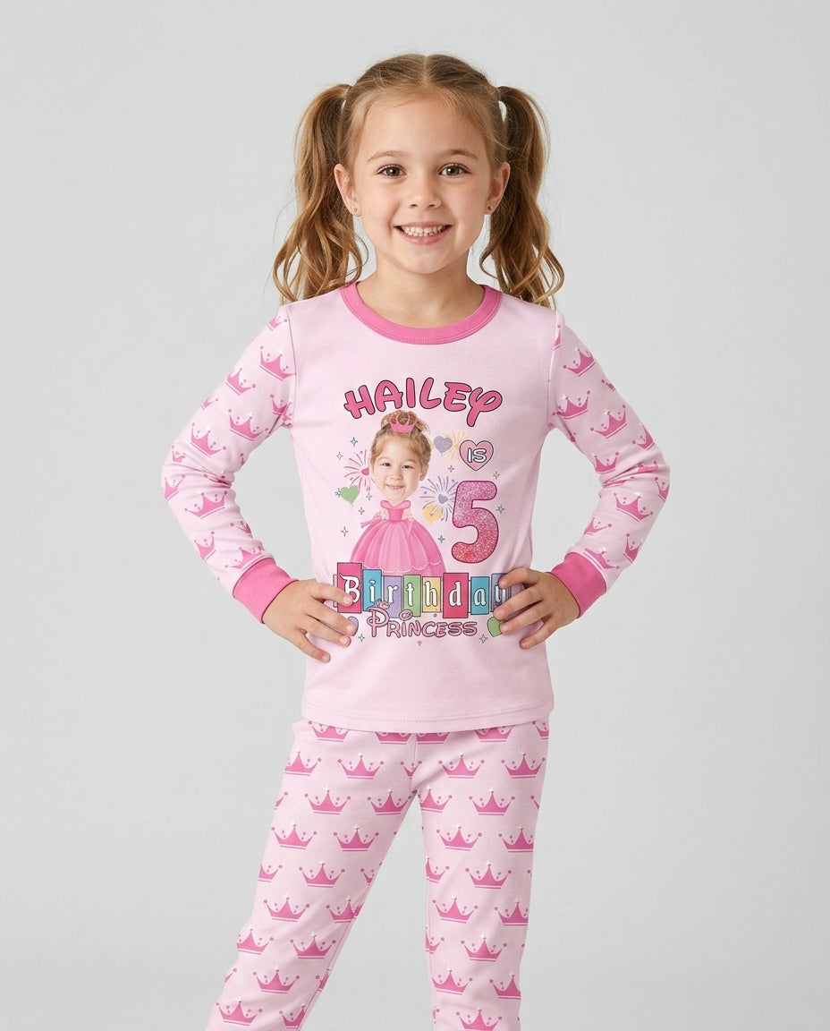 Custom Photo Birthday Princess Bamboo Two Piece Long Sleeve Pajama Set