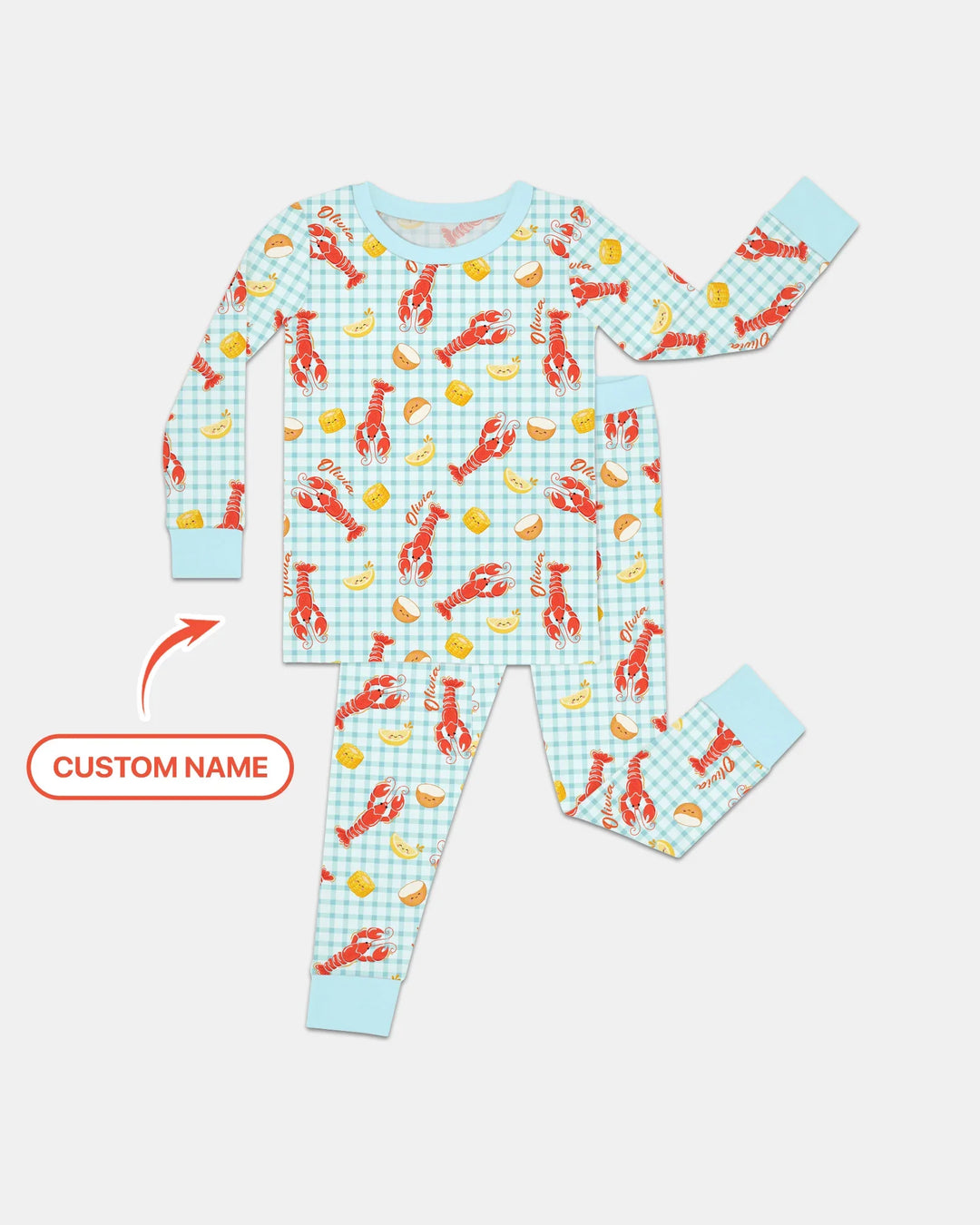 Custom Name Preppy Crawfish Season Bamboo Two Piece Long Sleeve Pajama Set