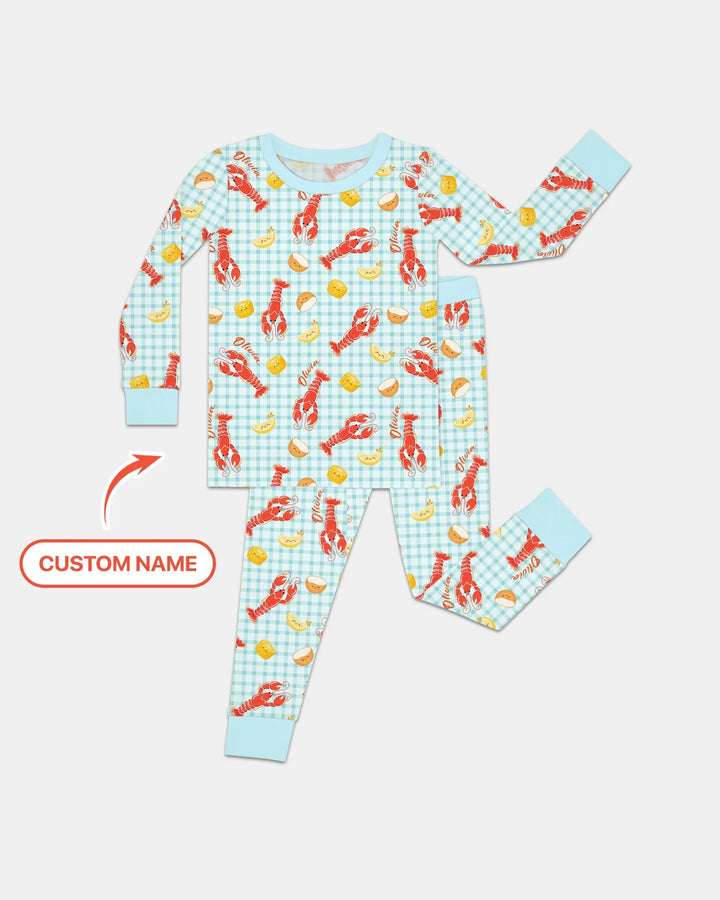Custom Name Preppy Crawfish Season Bamboo Two Piece Long Sleeve Pajama Set