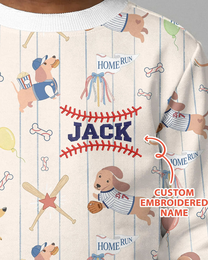 Personalized Embroidered Name Dachshund Baseball Bamboo Crewneck Sweatshirt