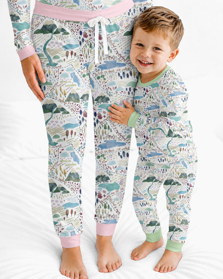 Whimsical Psalms 23 Map Bamboo Two Piece Short Sleeve Pajama Set