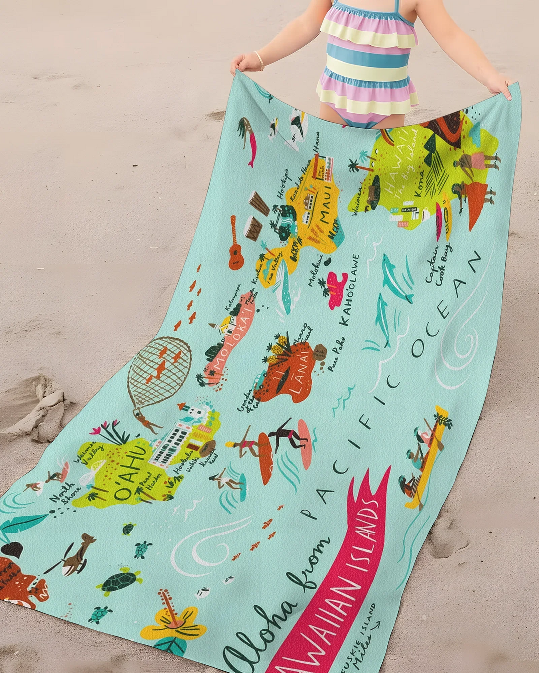 Hawaiian Islands Bamboo Beach Towel