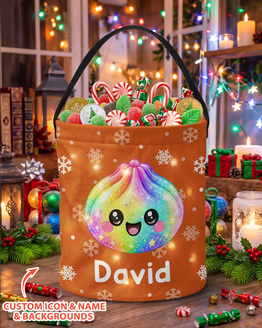 Personalized Christmas Festive Dumpling Led Light Bucket Bag