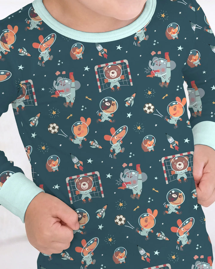 Space Soccer Bamboo Two Piece Long Sleeve Pajama Set