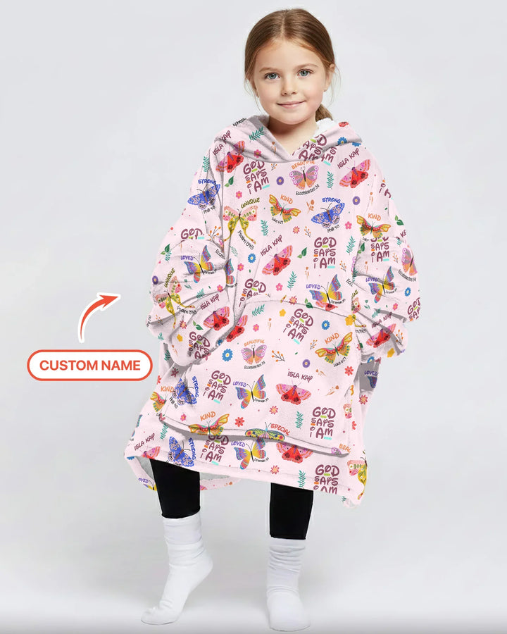 God says I am Butterfly Bamboo Blanket Hoodie
