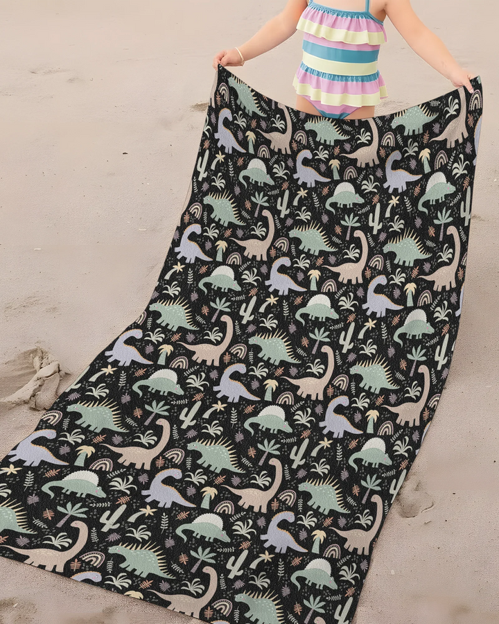 Navy Jurassic Jungle Bamboo Beach Towel