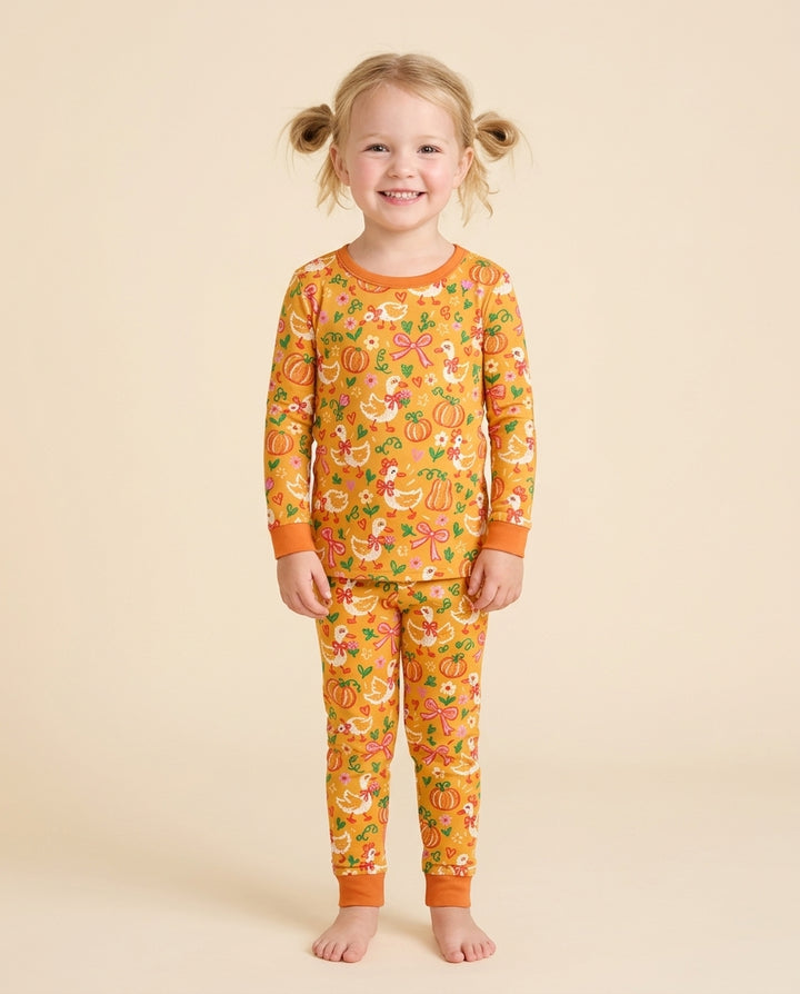 Cute Duck Pumpkin Fall Bamboo Two Piece Long Sleeve Pajama Set