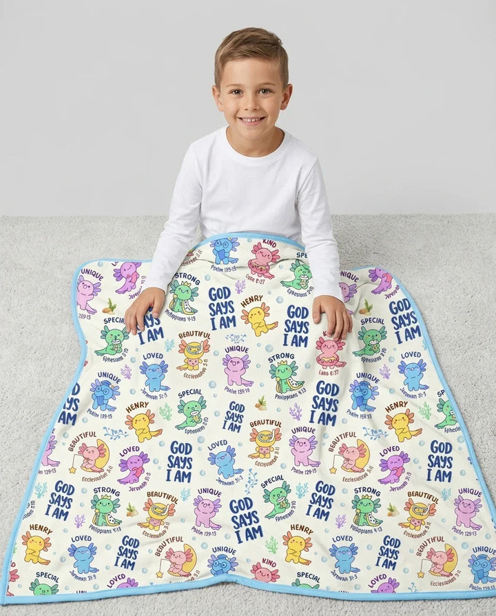 Axolotl God Says I Am Custom Name Bamboo Blanket