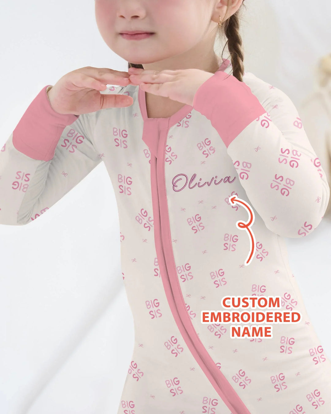 Custom Embroidered Name Big Sis Baby Bamboo Convertible Zippy