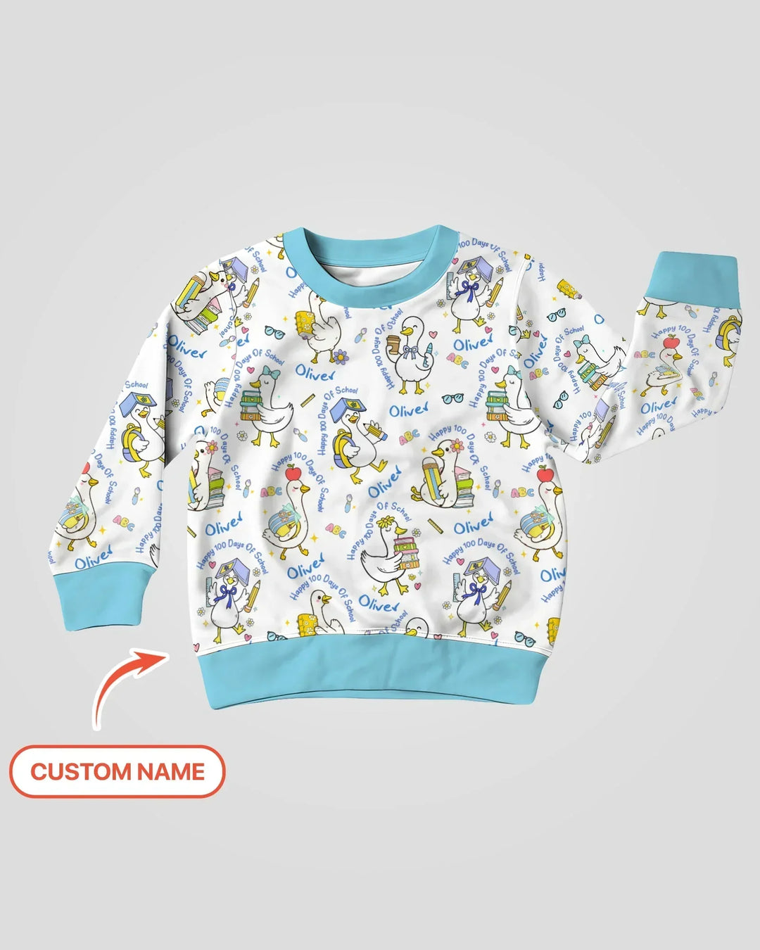 Custom Name Goose Happy 100 Days Of School Bamboo Crewneck Sweatshirt