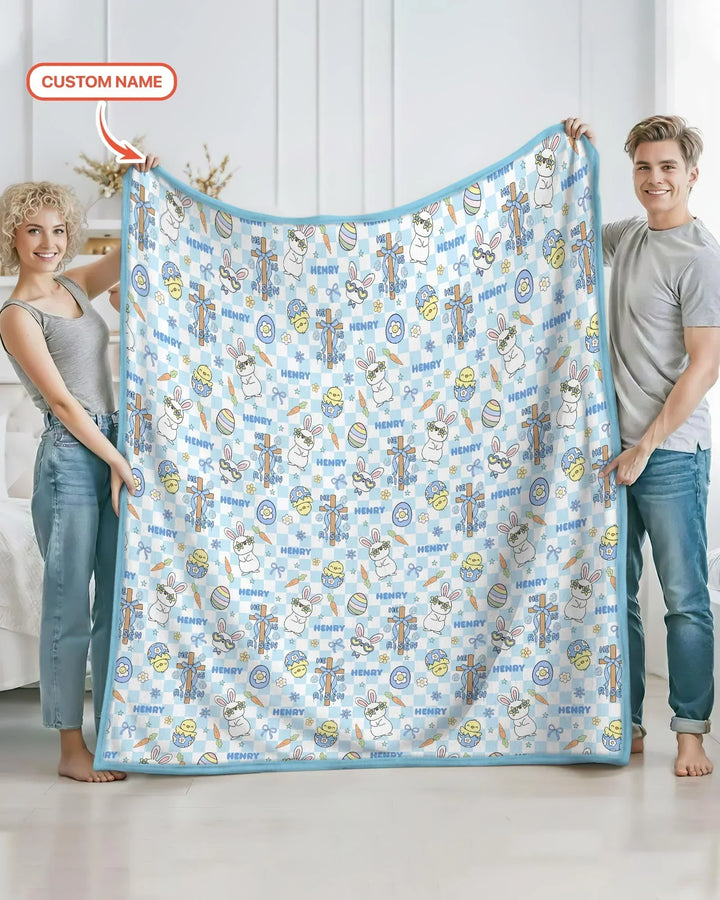 Custom Name Retro Easter Bamboo Blanket