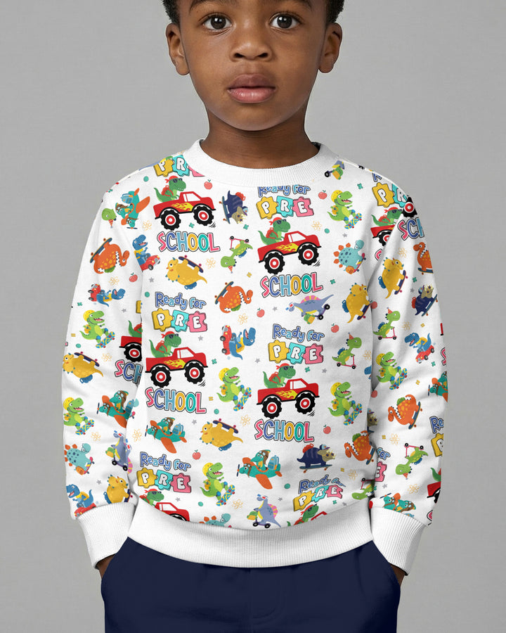 First Day of Preschool T-Rex Bamboo Crewneck Sweatshirt