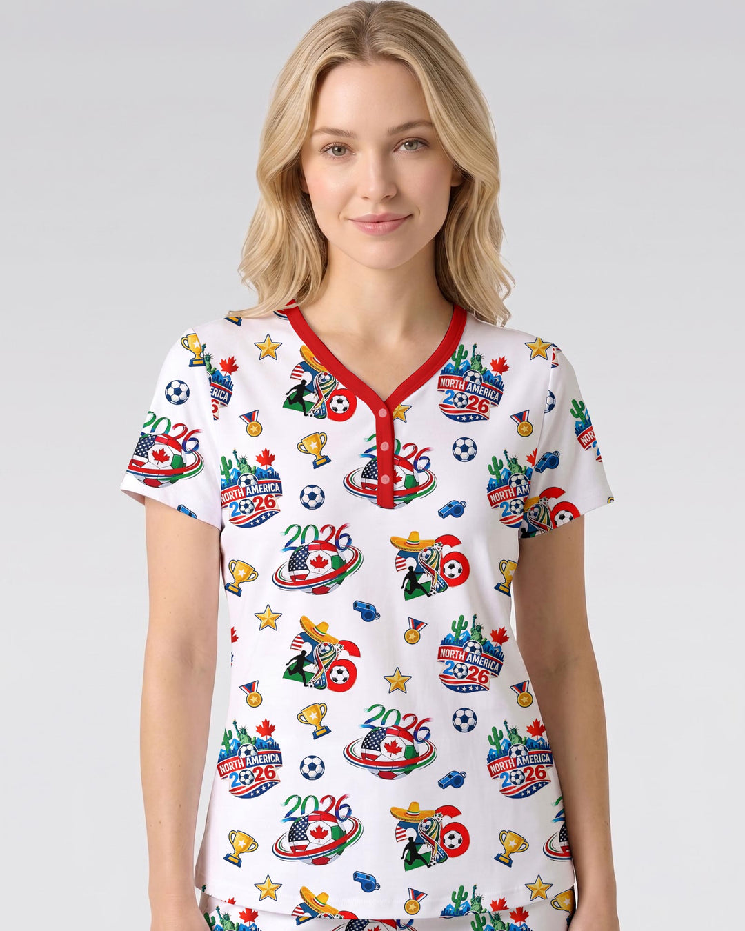 World Soccer North America 2026 Family Matching Bamboo Women Short Sleeve Short Pajama Set