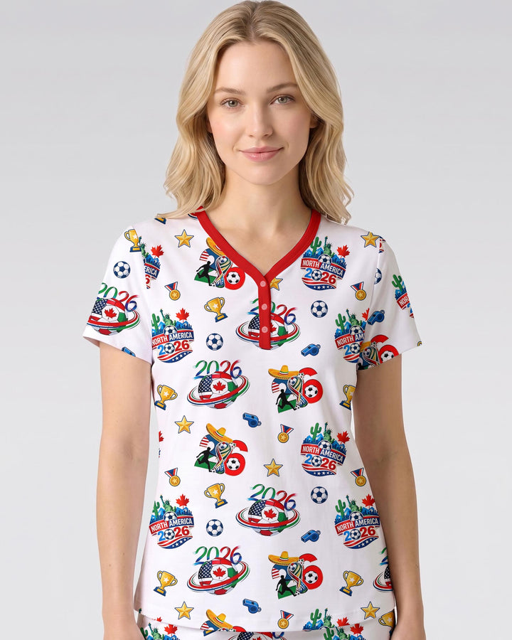 World Soccer North America 2026 Family Matching Bamboo Women Short Sleeve Short Pajama Set