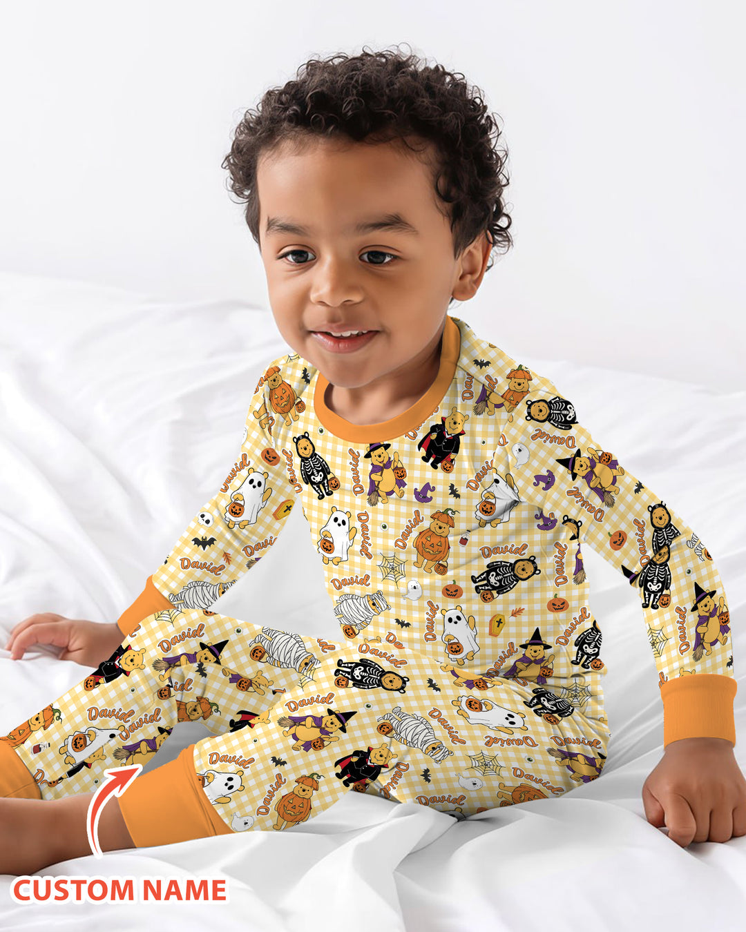 Halloween Bear Custom Name Bamboo Two Piece Long Sleeve Pajama Set