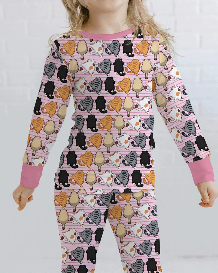 Funny Cat Butts Club Family Matching Bamboo Two Piece Long Sleeve Pajama Set