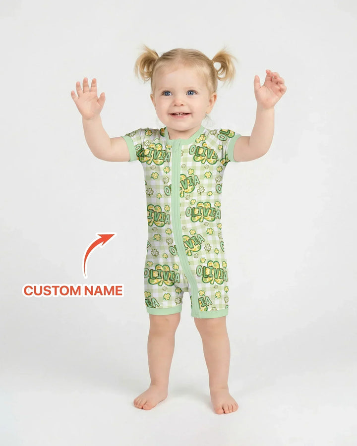Lucky Shamrock Custom Name Bamboo Shorty Zippy