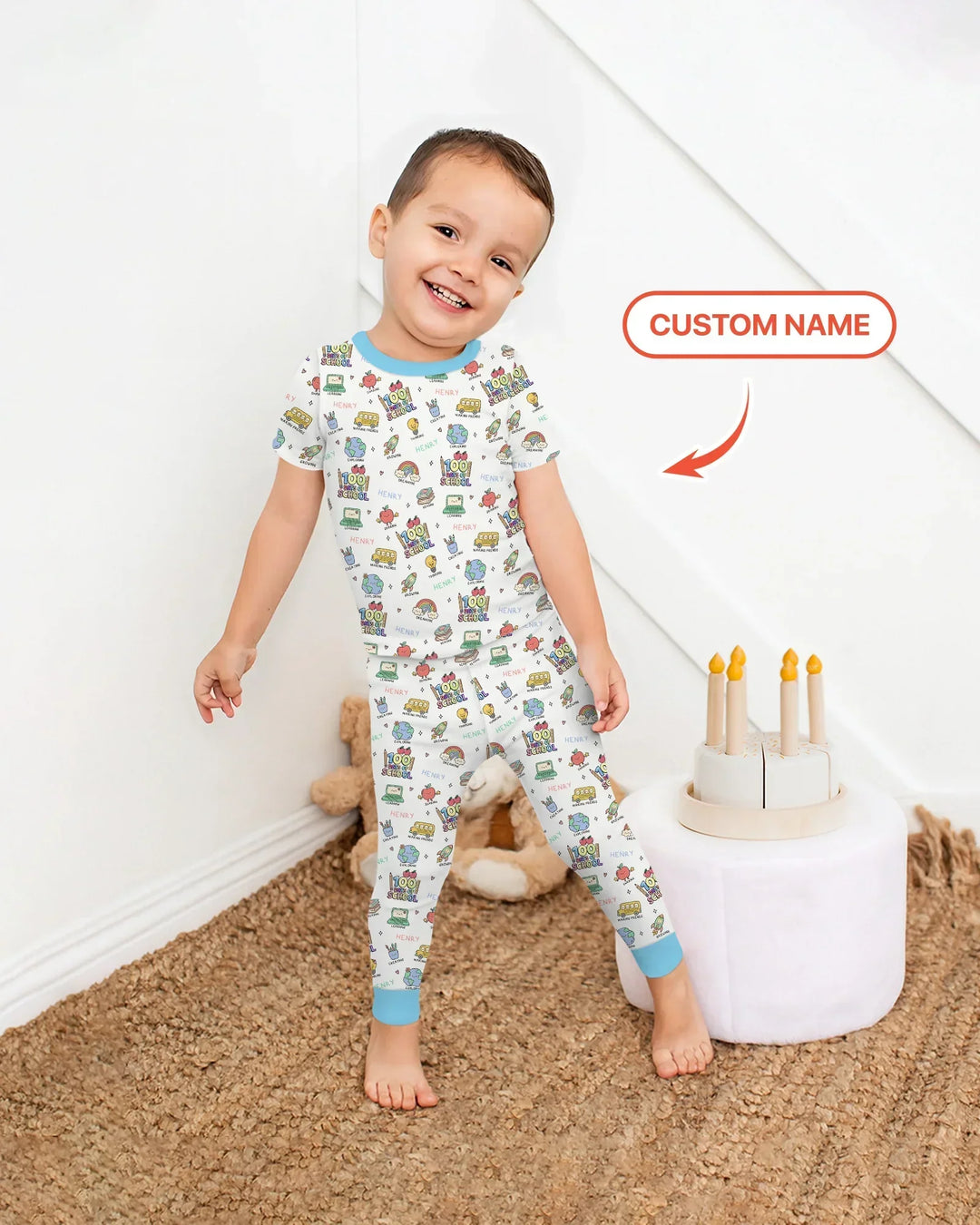 Custom Name Celebration Hundred Days Bamboo Two Piece Short Sleeve Pajama Set