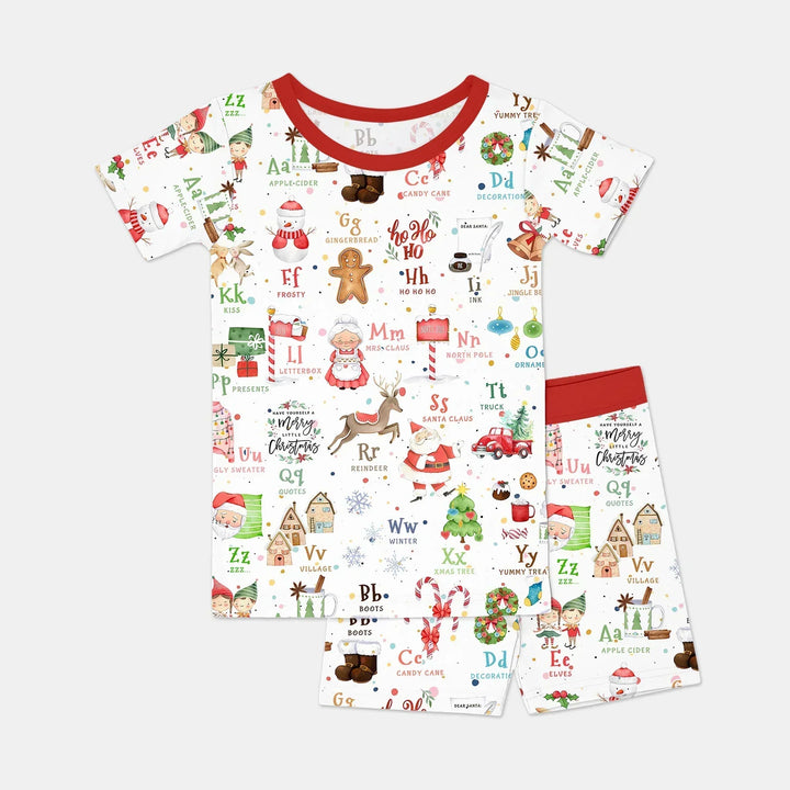 Christmas Alphabet Bamboo Two Piece Short Sleeve Shorts Pajama Set