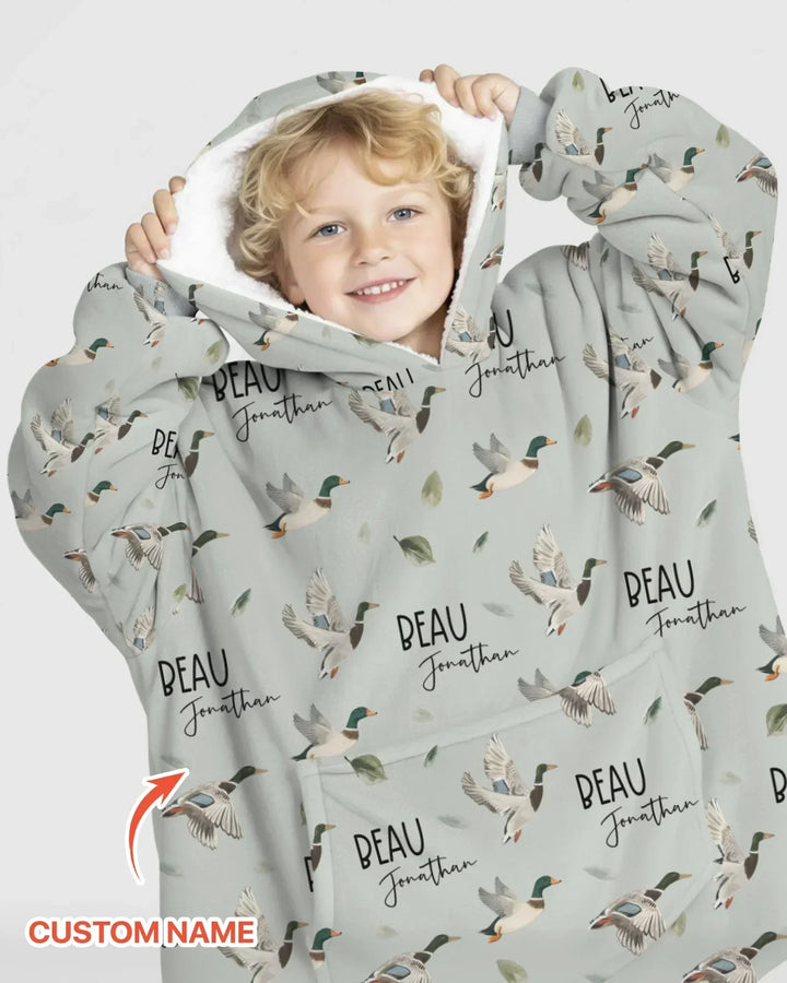 Custom Name Mallard Duck Bamboo Blanket Hoodie