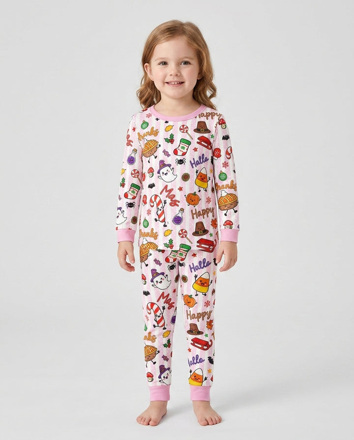 Happy Hallothanksmas Bamboo Two Piece Long Sleeve Pajama Set