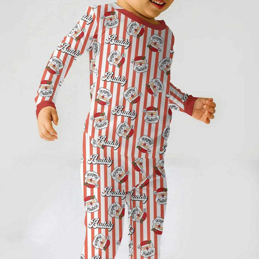 Christmas Santa Claus Custom Name Buddy Bamboo Two Piece Long Sleeve Pajama Set