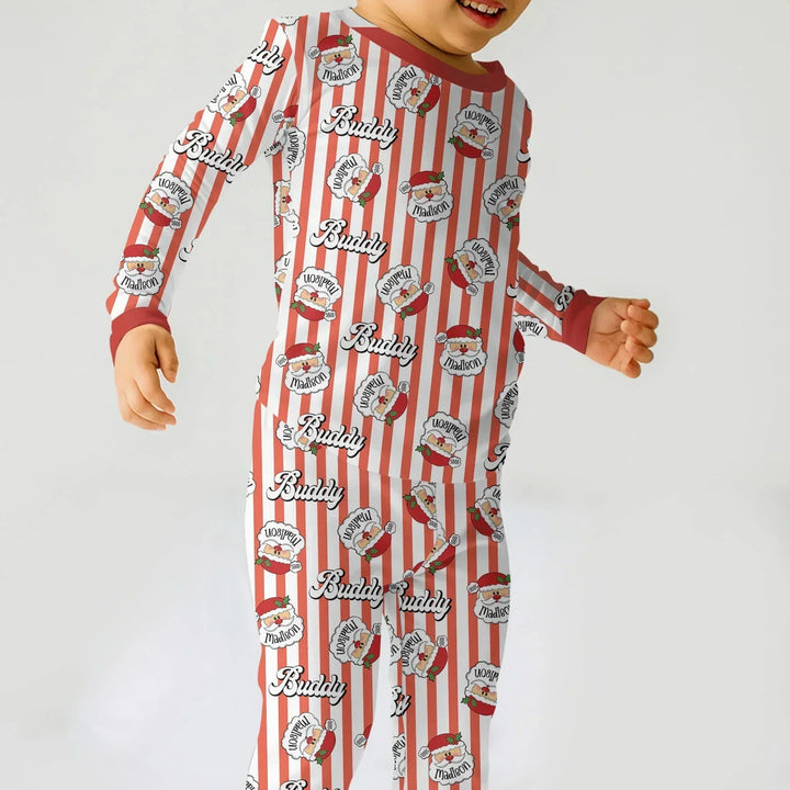 Christmas Santa Claus Custom Name Buddy Bamboo Two Piece Long Sleeve Pajama Set