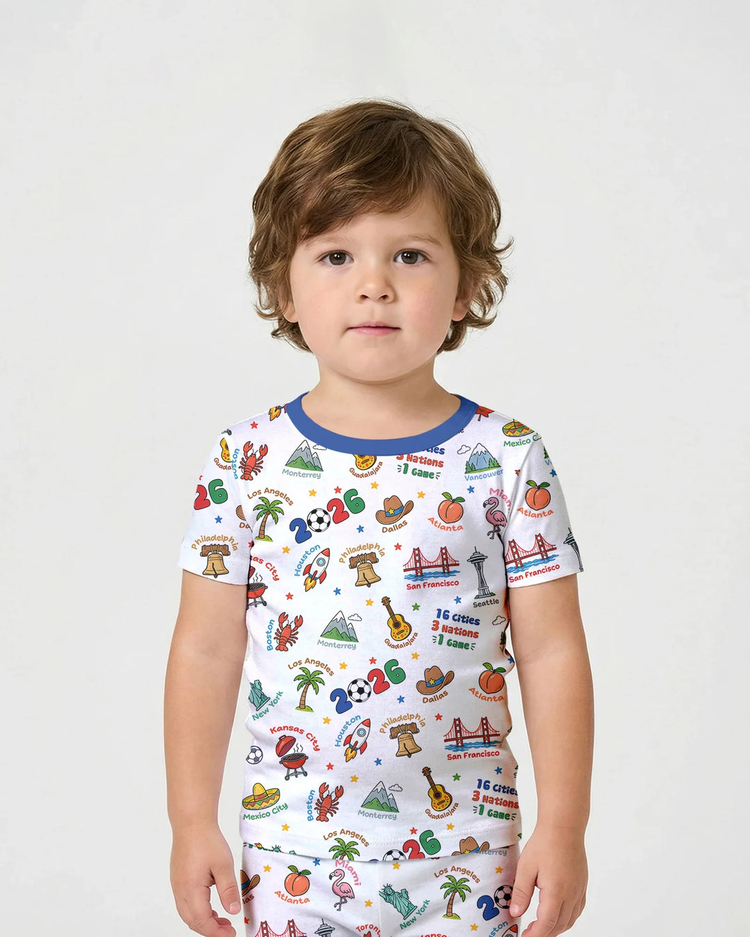 Soccer Cup Host Cities 2026 Bamboo Two Piece Short Sleeve Shorts Pajama Set