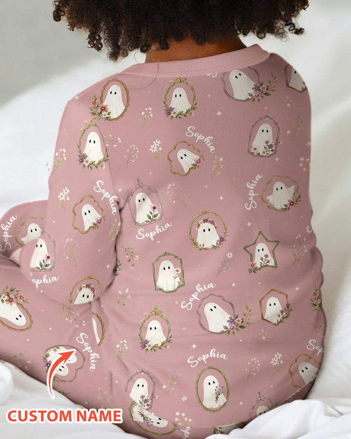 Vintage Floral Ghost Halloween Bamboo Two Piece Long Sleeve Pajama Set