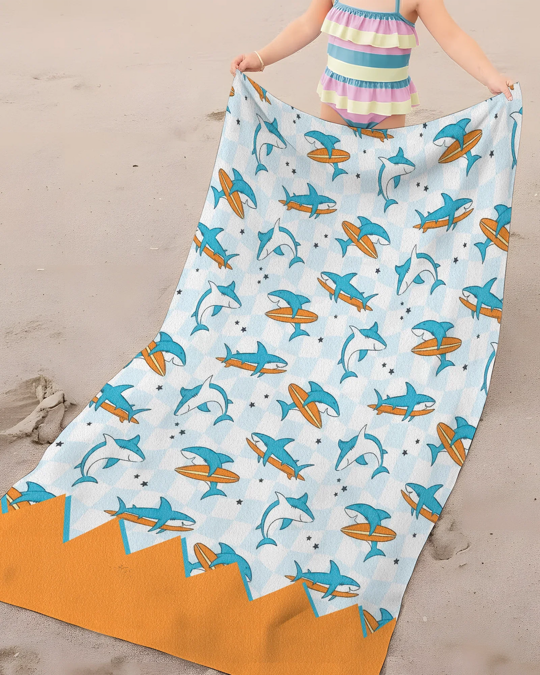 Surfing Sharks Check Bamboo Beach Towel
